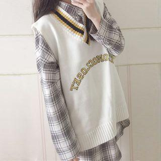 Contrast-trim Lettering Embroidered Knit Vest