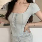 Plain Henley Cropped T-shirt