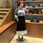 Color Block Sweater / Pleated Midi Skirt