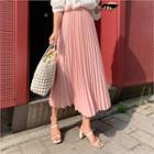 Accordion-pleat Long Skirt Pink - One Size