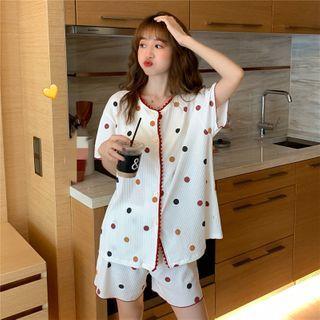 Set : Short-sleeve Dots Top + Dots Shorts As Shown In Figure - One Size