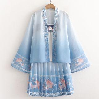 Camisole Top / Pleated Fox Print A-line Skirt / Jacket / Set
