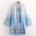Camisole Top / Pleated Fox Print A-line Skirt / Jacket / Set