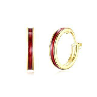 Simple Plated Gold Geometric Round Red Earrings Golden - One Size