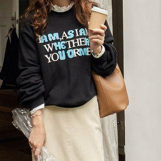 Letter Print Sweatshirt Black - One Size