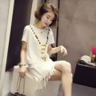 Short-sleeve Print Tasseled Dress