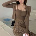Camisole Top / Cropped Cardigan / Leopard Print Midi Pencil Skirt / Set