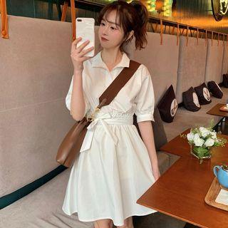 Shirtdress With Ribbon Sash White - One Size
