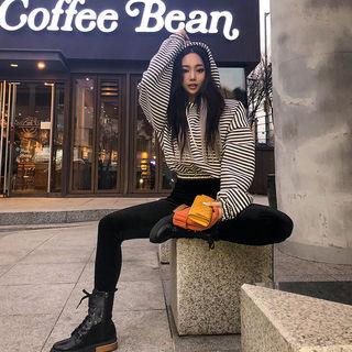 Hooded Striped Cropped Pullover