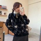 Heart Print Argyle Sweater Vest / Cardigan