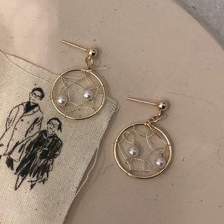 Faux Pearl Alloy Hoop Dangle Earring