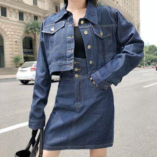 Set: Crop Denim Jacket + High Waist Denim Skirt