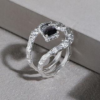 Rhinestone Sterling Silver Layered Open Ring