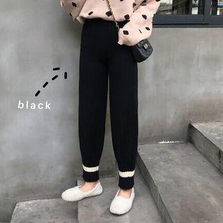 Color-panel Harem Knit Pants Black - One Size