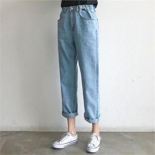 Button-waist Washed Baggy-fit Jeans