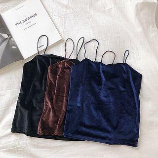 Plain Slim-fit Velvet Strap Top