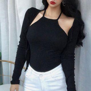 Set: Halter-neck Camisole Top + Cropped Jacket