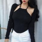 Set: Halter-neck Camisole Top + Cropped Jacket