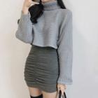 Turtleneck Sweater / Shirred Mini Sheath Dress