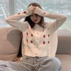 Strawberry Print Cable Knit Cardigan Strawberry Print - White - One Size