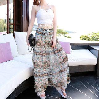 Set: Tassel Bikini + Print Chiffon Pants