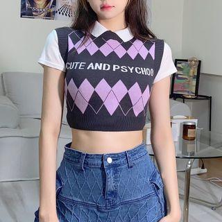 Plaid Print Knit Crop Tank Top