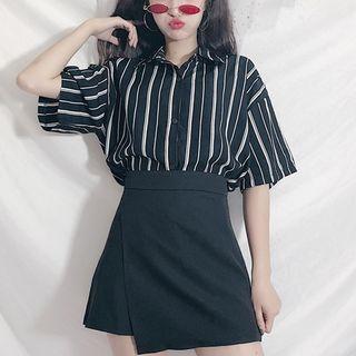 Short-sleeve Striped Shirt / Plain Skort