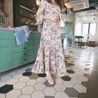 Flower-printed V-neck Long Dress