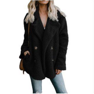Plain Fluffy Button Coat