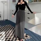 Mock Two-piece Long-sleeve Strappy Top / Maxi A-line Skirt