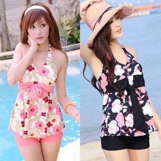 Bow-accent Printed Tankini