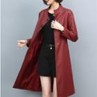 Single-breasted Faux Leather Long Jacket