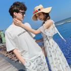 Couple Matching Floral Print Midi Chiffon Dress / Short-sleeve T-shirt / Shorts