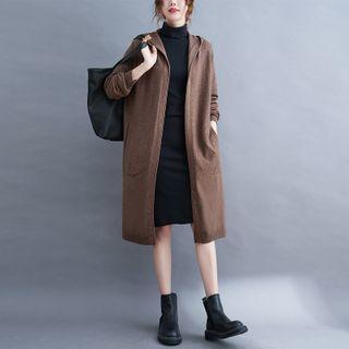 Plain Hooded Midi Cardigan