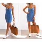 Spaghetti Strap Washed Sheath Denim Dress
