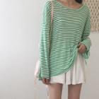 Slit-sleeve Boxy-fit Stripe T-shirt