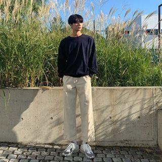 Drawstring-waist Stitched Wide-leg Pants