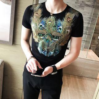 Peacock-print T-shirt
