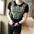 Peacock-print T-shirt