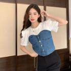 Mock Two-piece Denim Panel T-shirt