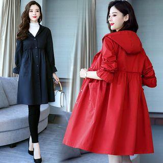 Snap Button Hooded Trench Jacket