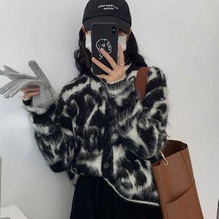 Color-block Single-breasted Knit Cardigan Black - One Size