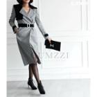 Hidden-button Houndstooth Trench Coat With Sash