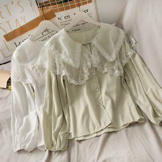 Layered Peter Pan-collar Plain Blouse