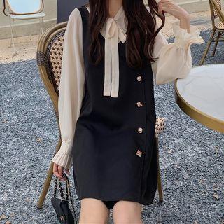 Long Sleeve Lace-up Mock Two Piece A-line Dress