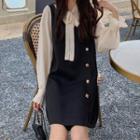 Long Sleeve Lace-up Mock Two Piece A-line Dress