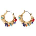 Faux Crystal Faux Gemstone Hoop Earring F15190 - 1 Pair - Gold & Red & Blue - One Size