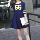 Number Print 3/4 Sleeve A-line Dress