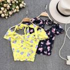 Short Sleeve Halter Floral Blouse