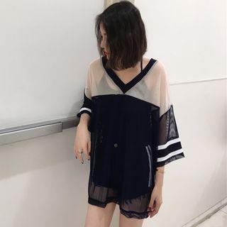 3/4-sleeve Mesh T-shirt Dress
